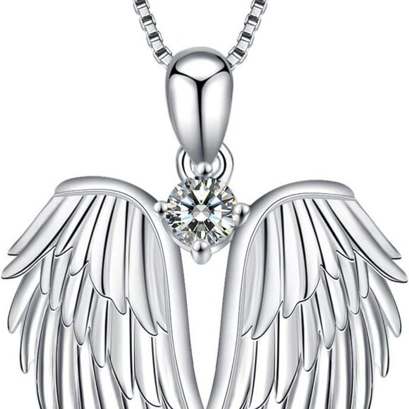 Angel Wings Necklace 925 Sterling Silver Guardian Angel Wings Pendant Necklace B